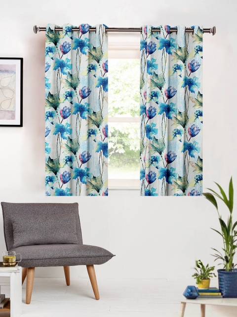 

SHIVANAA HOMES Off-White & Blue Single Room Darkening Curtain Curtain