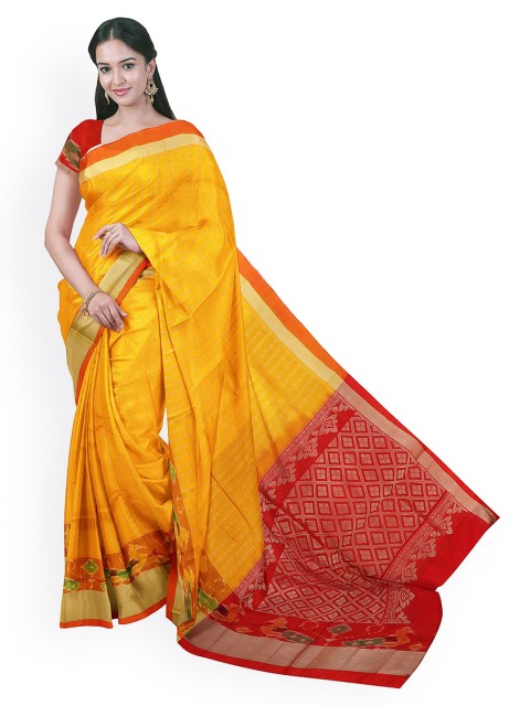 

APCO Yellow & Red Silk Cotton Woven Design Handloom Saree