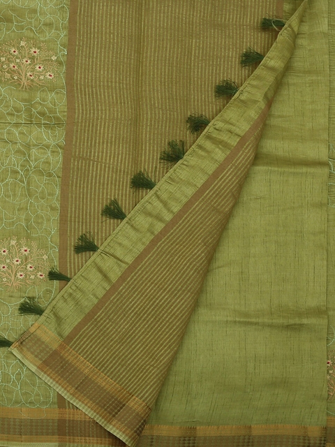 

Pothys Green Embroidered Jute Silk Saree