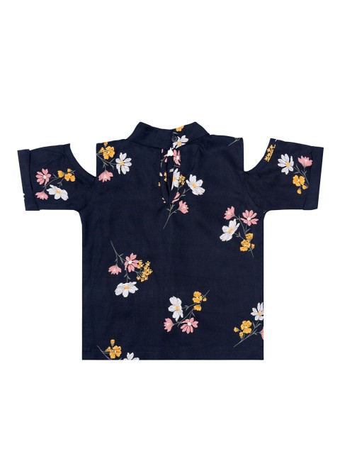 

Kid Studio Girls Navy Blue Printed Pure Cotton Top