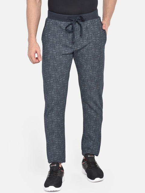 

beevee Men Navy Blue & Grey Printed Straight-Fit Track Pants