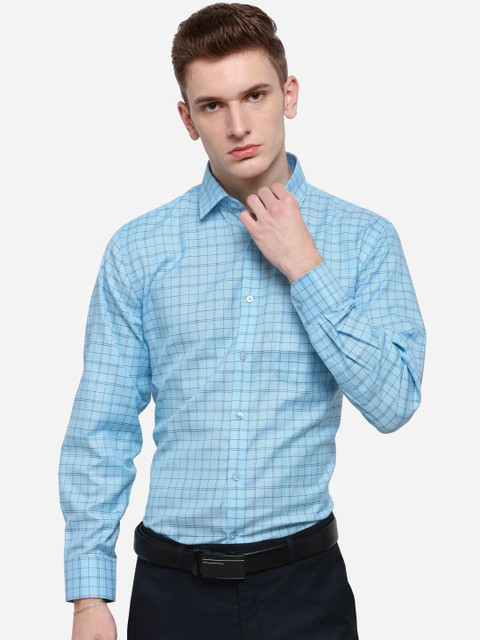 

Greenfibre Men Turquoise Blue & Black Regular Fit Checked Formal Shirt
