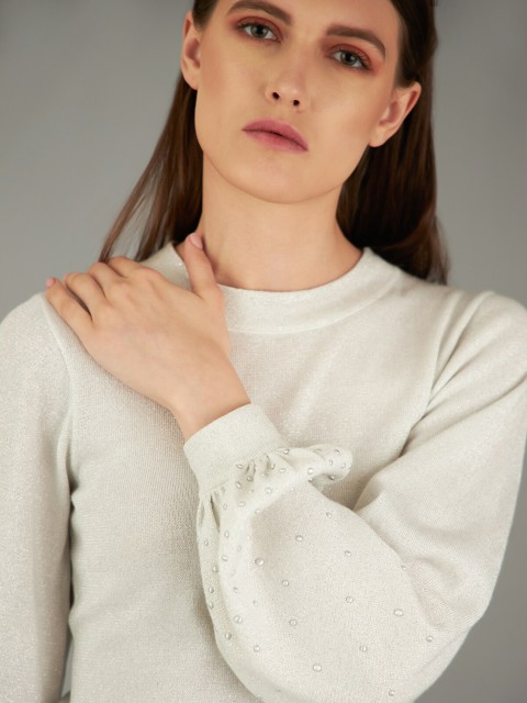 

COVER STORY by KARL LAGERFELD Women Silver-Toned Solid Pullover Sweater