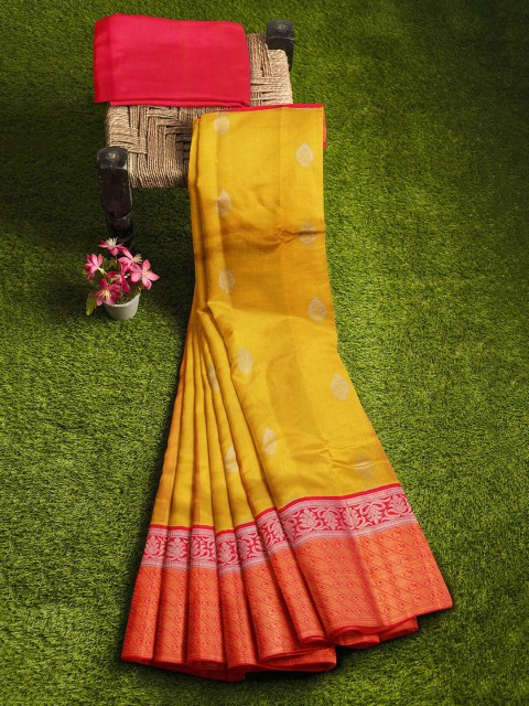 

APCO Yellow & Pink Silk Cotton Woven Design Chirala Sustainable Saree