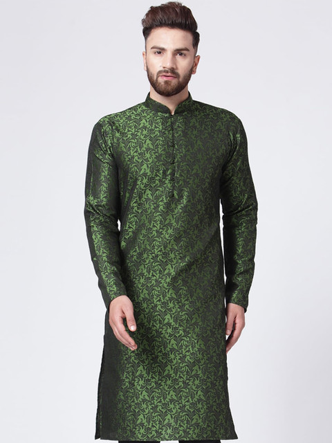 

Jompers Men Green Woven Design Straight Kurta
