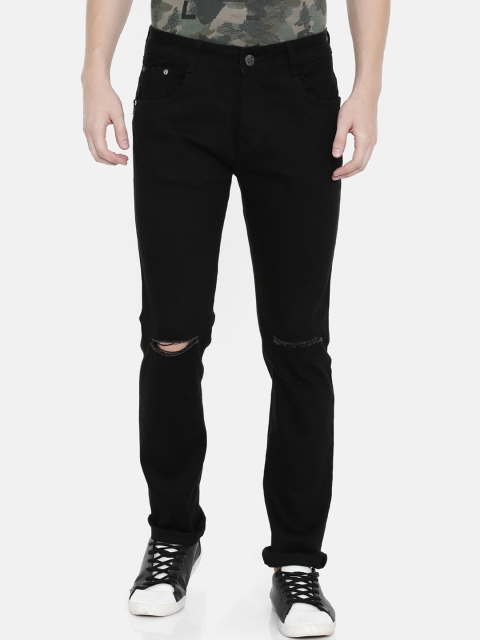 

CINOCCI Men Black Slim Fit Mid-Rise Slash Knee Jeans