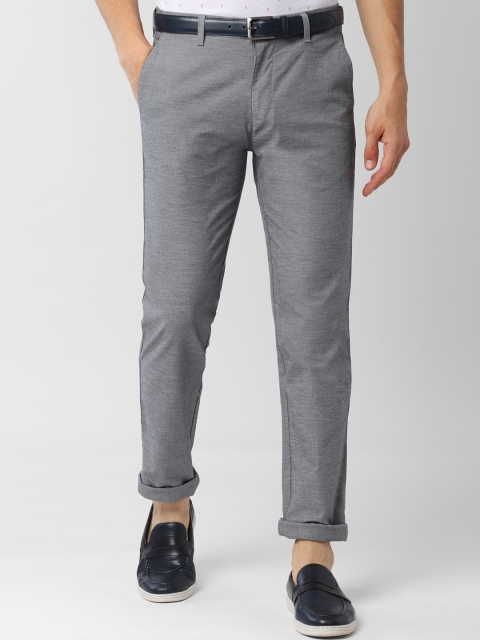 

Peter England Casuals Men Self Design Grey Slim Fit Regular Trousers