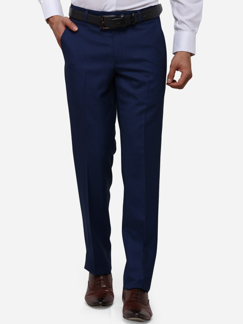 

METAL Men Navy Blue Slim Fit Solid Formal Trousers