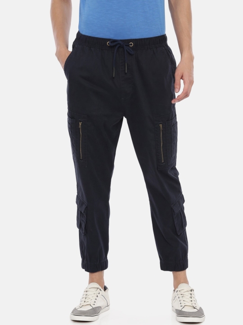 

Breakbounce Men Navy Blue Solid Slim-Fit Fully Loaded Cargo Joggers
