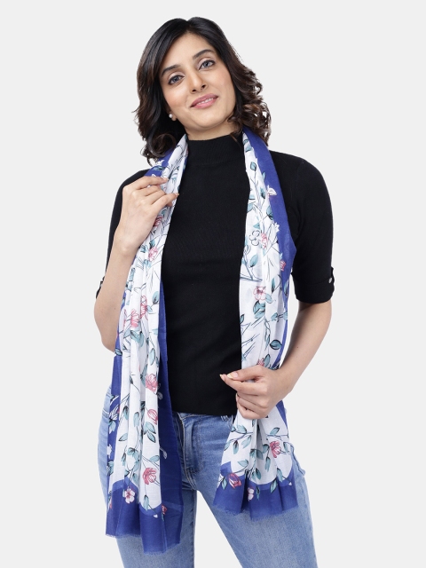 

Scarves & Glitters Women White & Blue Floral Printed Scarf