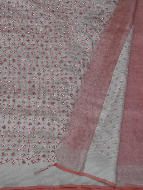 

Pothys Peach-Coloured & Grey Tissue Printed Saree
