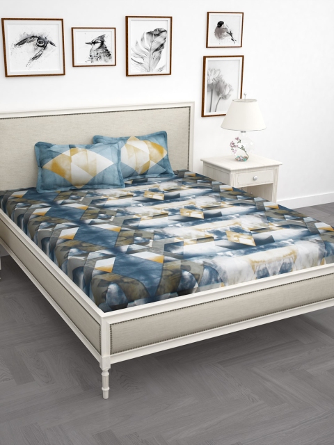 

Story@home Blue Abstract 210 TC Cotton 1 King Bedsheet with 2 Pillow Covers
