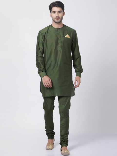 

VASTRAMAY Men Green Solid Kurta with Churidar