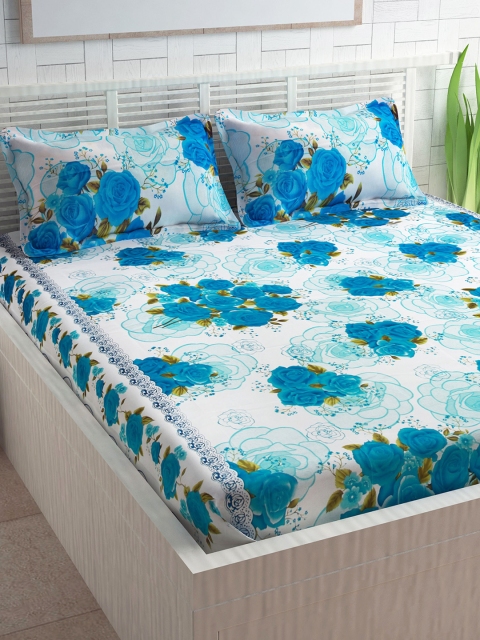 

Divine Casa White & Blue Floral 144 TC Cotton 1 King Bedsheet with 2 Pillow Covers