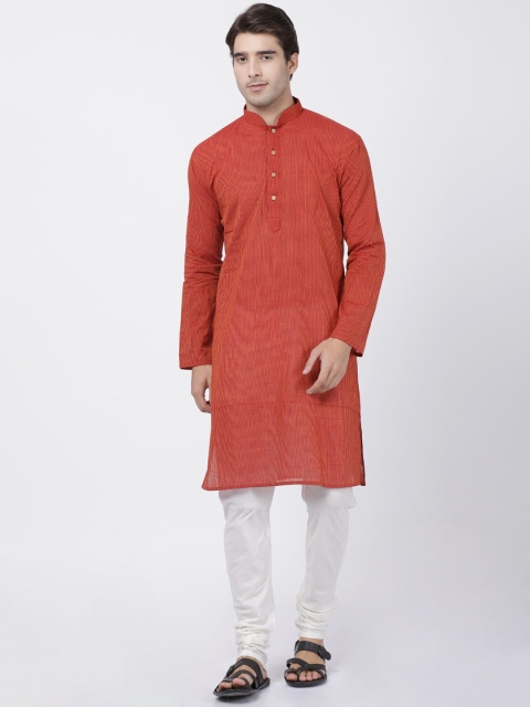 

VASTRAMAY Men Orange & Cream-Coloured Woven Design Kurta with Pyjamas