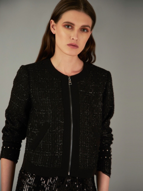

COVER STORY by KARL LAGERFELD Women Black Self Design Tailored Jacket