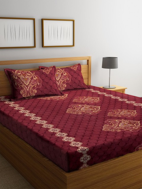 

NEUDIS Maroon & Peach Floral 180 TC Cotton 1 Queen Bedsheet with 2 Pillow Covers