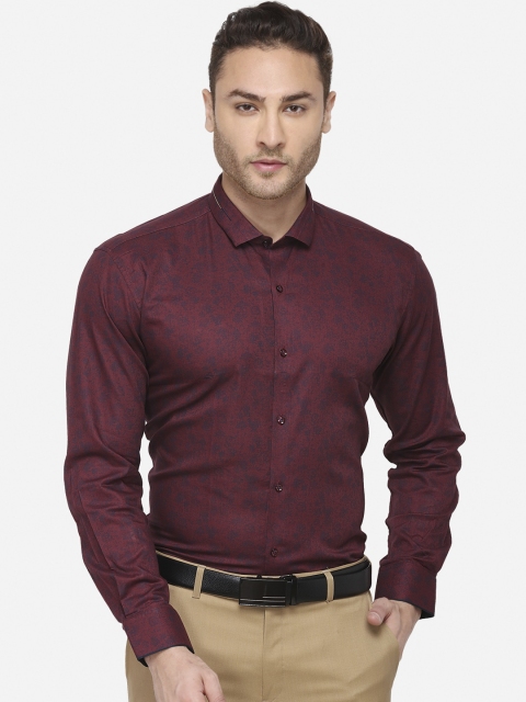

JB STUDIO Men Maroon & Blue Slim Fit Printed Formal Shirt