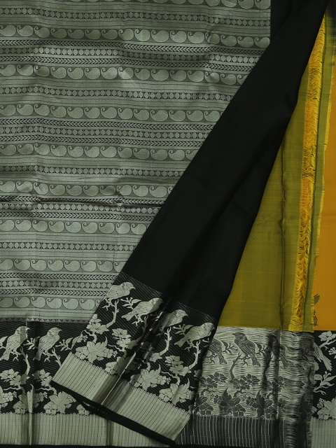 

Pothys Mustard & Black Pure Silk Printed Saree