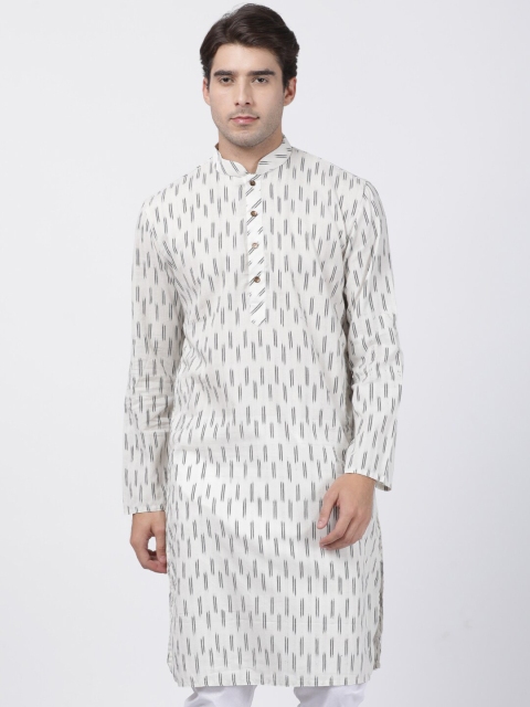 

VASTRAMAY Men White & Black Ikat Printed Straight Kurta