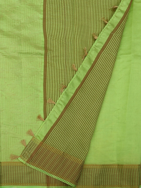 

Pothys Green & Gold-Toned Jute Silk Woven Design Saree