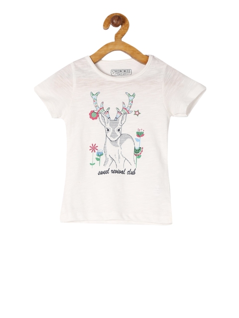 

Cherokee Girls Off-White Printed Round Neck T-shirt