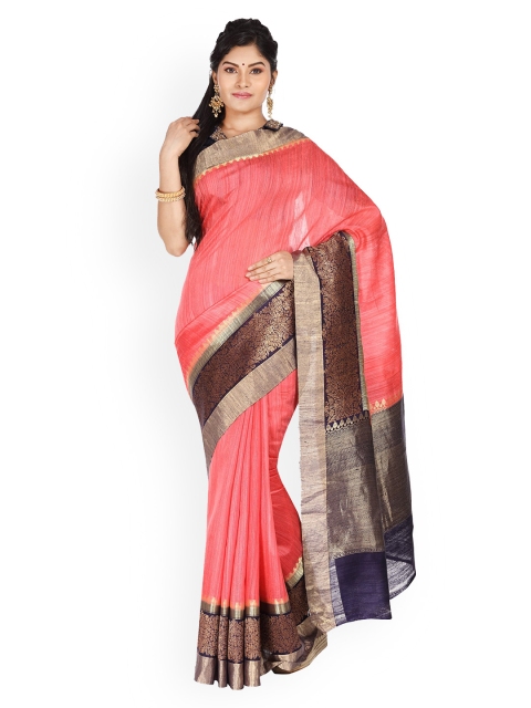 

Vijayalakshmi Silks Blue & Pink Pure Silk Woven Design Tussar Saree