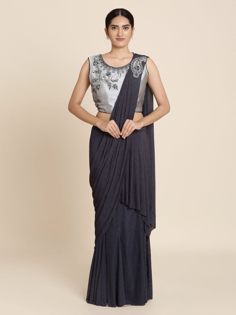 

Koskii Black & Grey Viscose Rayon Embellished Saree