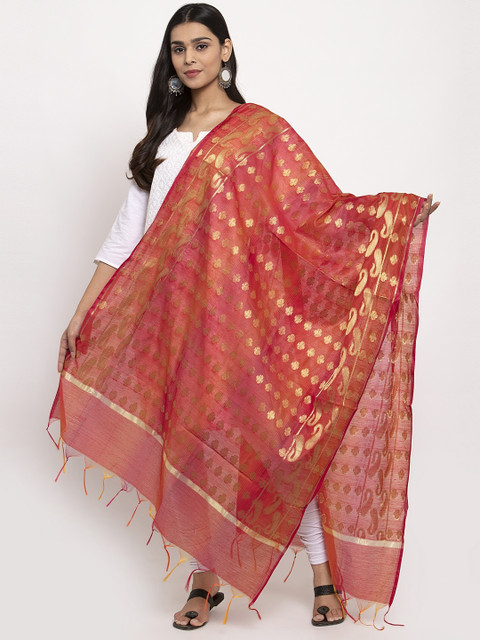 

LOOM LEGACY Red & Gold-Toned Woven Design Dupatta