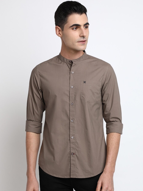 TED HARBOR Men Brown Slim Fit Solid Casual Shirt