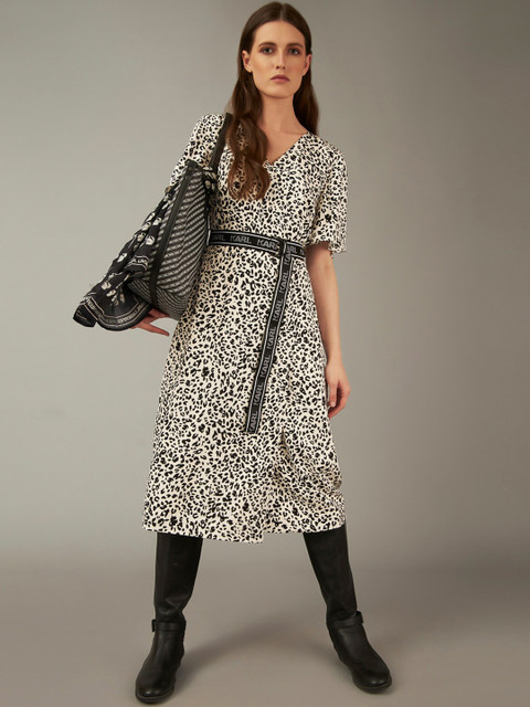 

COVER STORY by KARL LAGERFELD Women Black Leopard Printed Wrap Dress