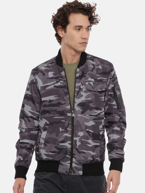 

Breakbounce Men Grey Camouflage Printed Bomber