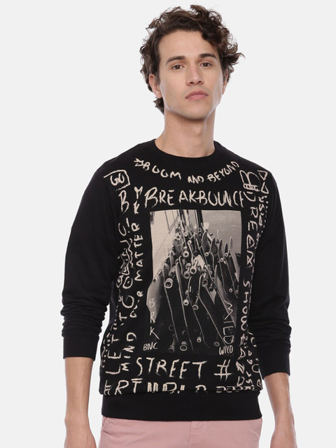 

Breakbounce Men Black & Beige Printed Sweatshirt