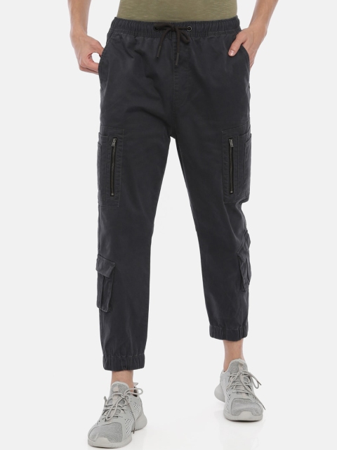 

Breakbounce Men Charcoal Grey Solid Slim-Fit Fully Loaded Cargo Joggers