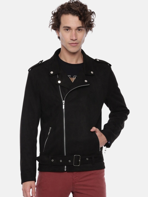 

Breakbounce Men Black Solid Open Front Jacket