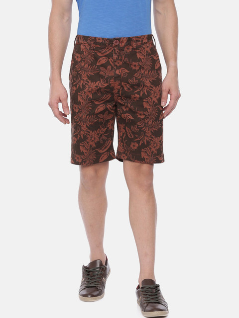 

Breakbounce Men Brown & Rust Brown Tropical Print Chino Shorts