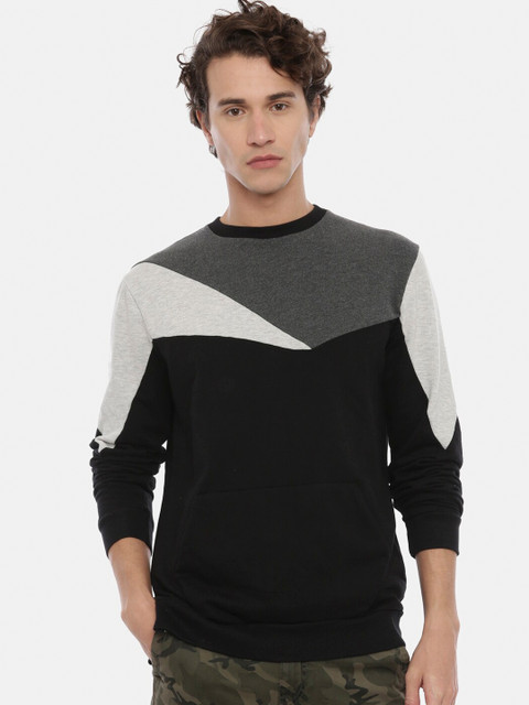 

Breakbounce Men Black & Charcoal Grey Colourblocked Sweatshirt