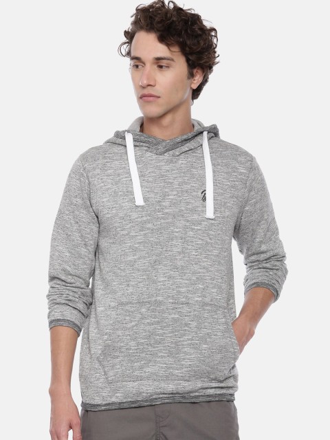 

Breakbounce Men Grey Melange Solid Hooded Sweatshirt