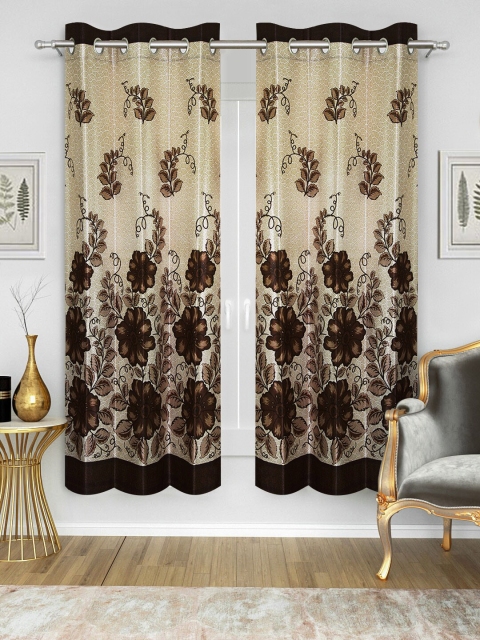 

Good Homes by Home Candy Brown & Beige Set of 2 Window Curtains