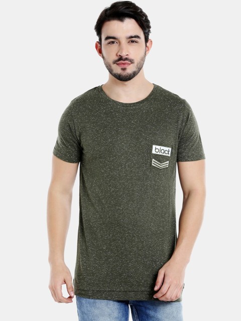 

Rex Straut Jeans Men Olive Green Self Design Round Neck T-shirt
