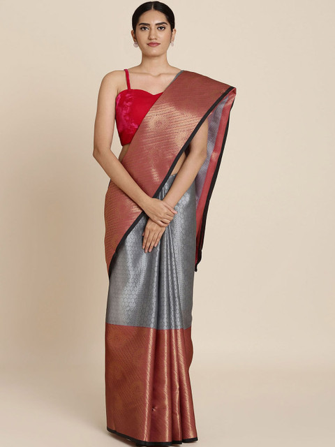 

Koskii Grey & Red Tissue Woven Design Saree