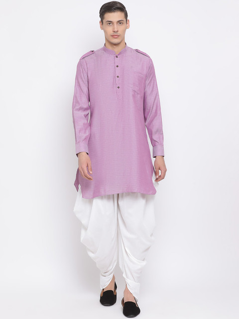 

VASTRAMAY Men Purple & White Printed Kurta with Dhoti Pants