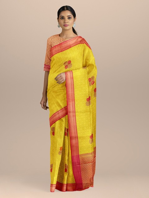 

BharatSthali Yellow & Red Silk Cotton Woven Design Saree