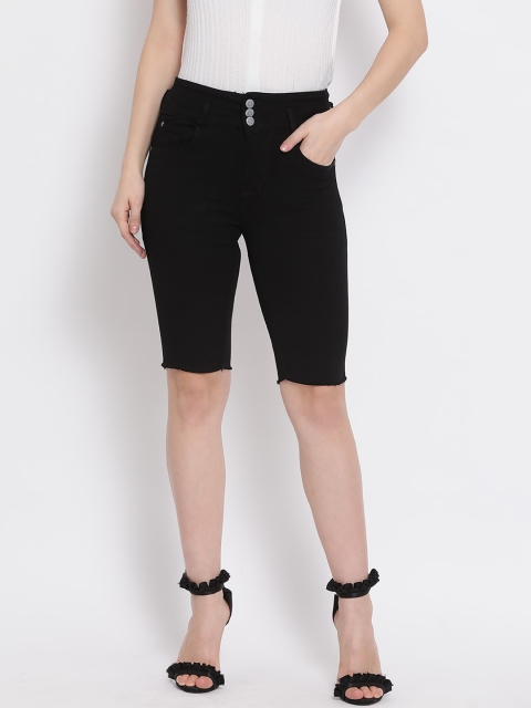

Code 61 Women Black Solid Skinny Fit Denim Shorts