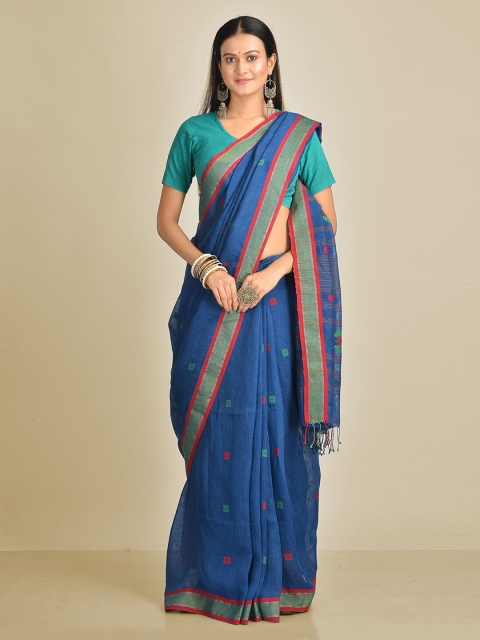 

Mitera Blue & Red Pure Linen Woven Design Saree