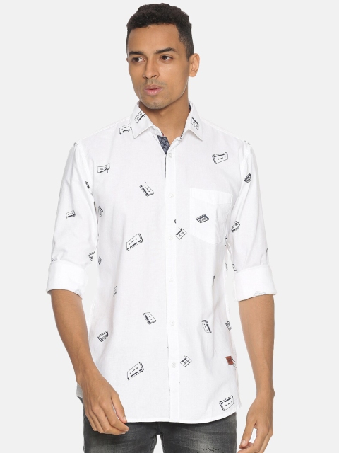 

Campus Sutra Men White & Navy Blue Regular Fit Printed Casual Shirt