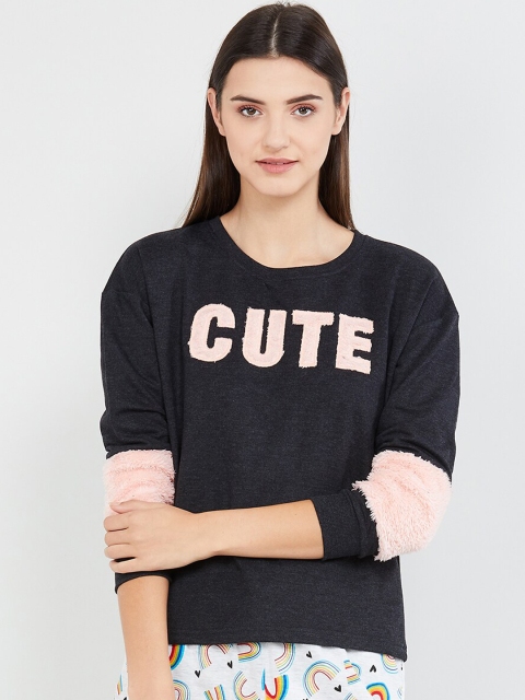 

max Women Charcoal Grey Printed Lounge Tshirt