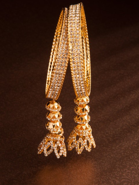 

Rubans Gold Plated Handcrafted Zircon Studded Set of 2 Bangle Set