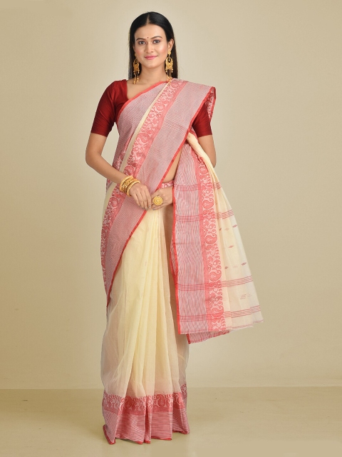 

Mitera Off-White Pure Cotton Woven Design Taant Saree