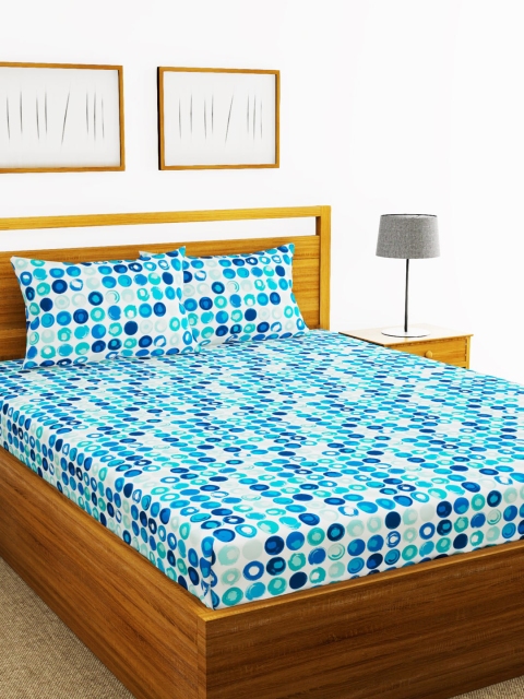 

BIANCA Blue Abstract 110 TC Cotton 1 Extra Large Bedsheet with 2 Pillow Covers